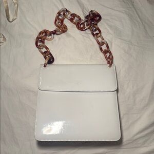 Prada White Shoulder Bag with Tortoise Chain